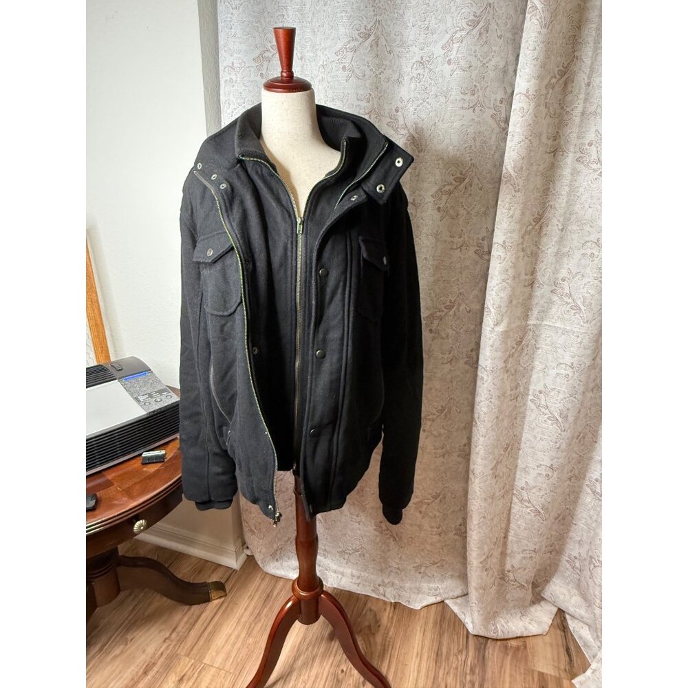 G By Guess Mens Black Wool Blend Winter Bomber Jacket XL Warm preppy Grunge read